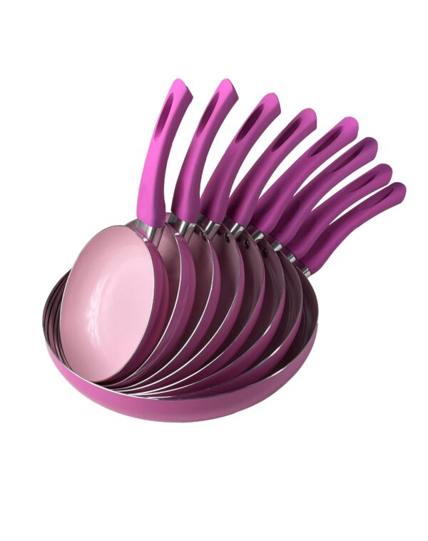 Candy Floss Pink & Cloud White Stretched Ceramic Pot & Pan Set with Shatter-Resistant Lids and Comfort-Grip Handles