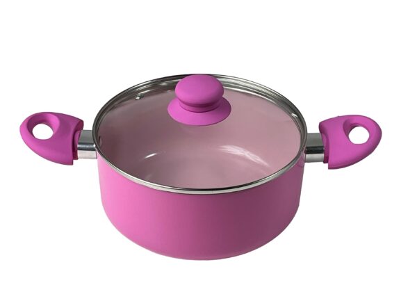 Candy Floss Pink & Cloud White Stretched Ceramic Pot & Pan Set with Shatter-Resistant Lids and Comfort-Grip Handles