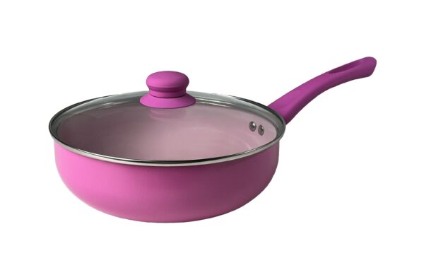 Candy Floss Pink & Cloud White Stretched Ceramic Pot & Pan Set with Shatter-Resistant Lids and Comfort-Grip Handles