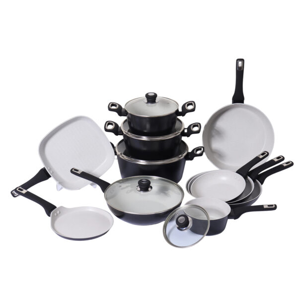 16-Piece Aluminum Non-Stick Cookware Set with Glass Lids