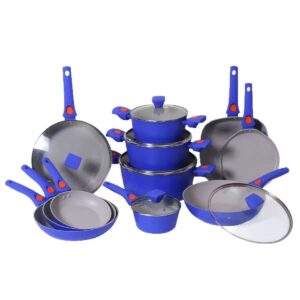 0ee2737089e3215f86a14ce003c327bc 17-Piece Cobalt Blue Non-Stick Aluminum Cookware Set with Orange Accents