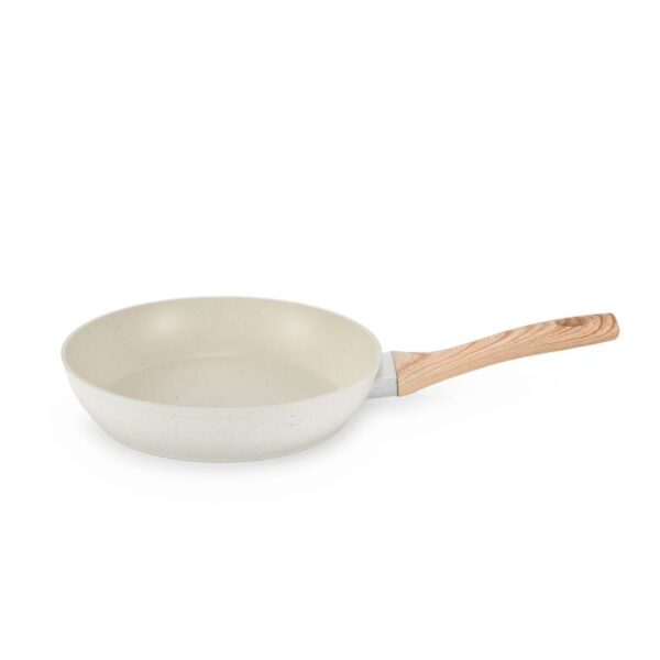 9-Piece White/Black Granite Non-Stick Aluminum Cookware Set with Wood-Look Handles & Glass Lids