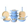 16-Piece Sky Blue & Cream Non-Stick Aluminum Cookware Set