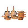 301f95bbe07bc695ae503a418a249273 15-Piece Orange Non-Stick Aluminum Cookware Set with Black Granite Interior & Pink Accents