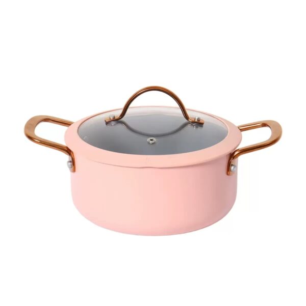 3a30af7d941534b7ea018acfbf496c9b 10-Piece Pink & Grey Non-Stick Aluminum Cookware Set with Gold Handles
