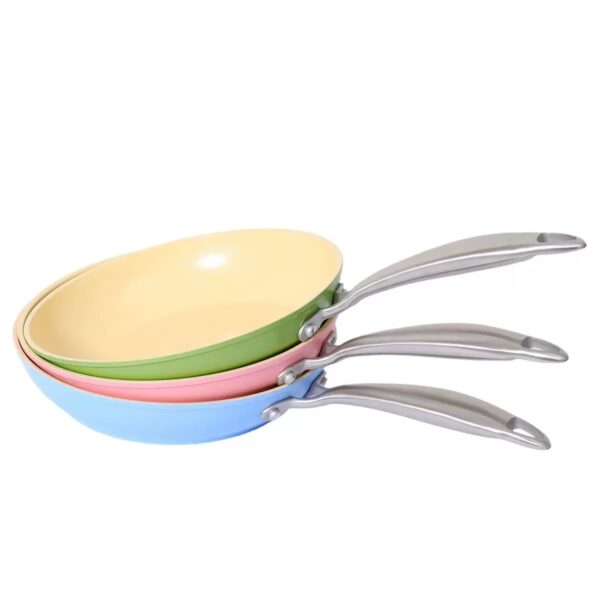 405ca7a9e777e76d02ac5b551d8a6c45 3-Piece Pastel Non-Stick Aluminum Fry Pan Set with Stainless Steel Handles