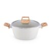17-Piece White/Black Granite Non-Stick Aluminum Cookware Set with Wood Handles, Glass Lids, Steamer, Egg Pan & Utensils