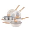 9-Piece White/Black Granite Non-Stick Aluminum Cookware Set with Wood-Look Handles & Glass Lids