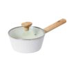 9-Piece Cream White Ribbed Non-Stick Cookware Set with Wood-Effect Handles