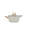 9-Piece White/Black Granite Non-Stick Aluminum Cookware Set with Wood-Look Handles & Glass Lids