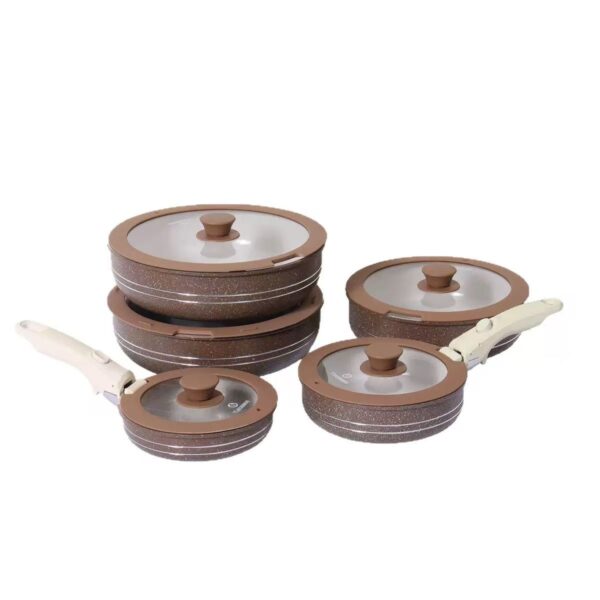 6e94af4e3a4e4fd1075b0dd9f3ef9651 12-Piece Brown Non-Stick Aluminum Cookware Set with Detachable Handles