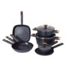 7650a8971a62922a6d2815d56bdb571c 11-Piece Black Non-Stick Aluminum Cookware Set with Rose Gold Accents