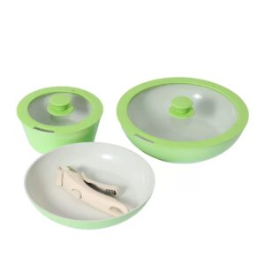 7f0e8da302cce02f2a1fa2779bd41d55 8-Piece Green & White Non-Stick Aluminum Cookware Set with Detachable Handle