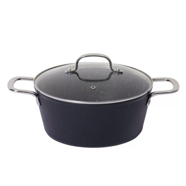 7f86a457ee674050796754509e047b8b 10-Piece Black Ribbed Non-Stick Aluminum Cookware Set with Stainless Steel Handles