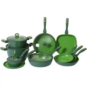 8c793e135d89c63e1bcb8cb63eae1274 15-Piece Two-Tone Green Non-Stick Aluminum Cookware Set