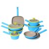 b16e31a70c3b76285471ac73e3ea6f98 14-Piece Blue & Lime Green Non-Stick Aluminum Cookware Set