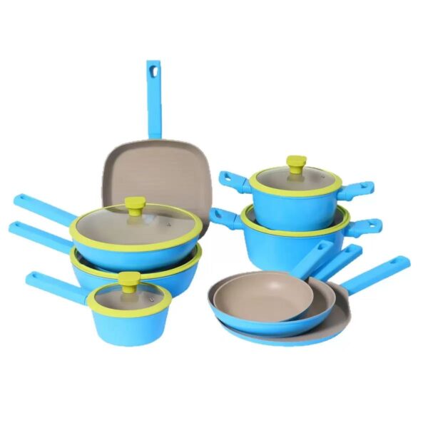 b16e31a70c3b76285471ac73e3ea6f98 14-Piece Blue & Lime Green Non-Stick Aluminum Cookware Set