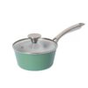 b97684448d7d94116ed65e7d1f9e0662 14-Piece Sage Green & White Non-Stick Aluminum Cookware Set with Stainless Steel Handles