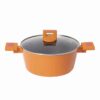 c2b01b66ffee90756cfcd66afe5857d6 15-Piece Orange Non-Stick Aluminum Cookware Set with Black Granite Interior & Pink Accents