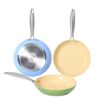 c8b44b8f0b449c284ad08eb62aa94cfe 3-Piece Pastel Non-Stick Aluminum Fry Pan Set with Stainless Steel Handles