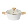 9-Piece Cream White Ribbed Non-Stick Cookware Set with Wood-Effect Handles