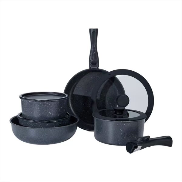 14-Piece Removable Handle Non-Stick Aluminum Cookware Set with Stackable Pots, Lids & Protectors