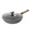 12-Piece Olive Green Non-Stick Aluminum Cookware Set with Wood-Effect Handles