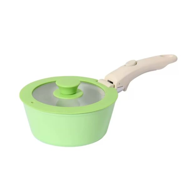 8-Piece Green & White Non-Stick Aluminum Cookware Set with Detachable Handle