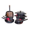e329a68bb474d20cd7b25fa2a74937bd 11-Piece Black Non-Stick Aluminum Cookware Set with Rose Gold Accents