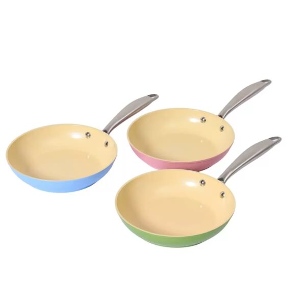 ffe031eeea500be21eb287cc09abce64 3-Piece Pastel Non-Stick Aluminum Fry Pan Set with Stainless Steel Handles