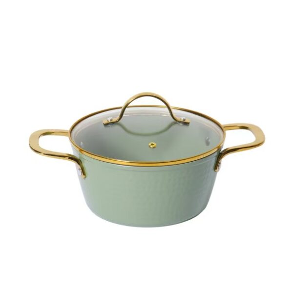 13-Piece Sage Green Hammered Non-Stick Aluminum Cookware Set with Gold