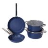 7-Piece Navy Blue Non-Stick Aluminum Cookware Set with Stainless Steel