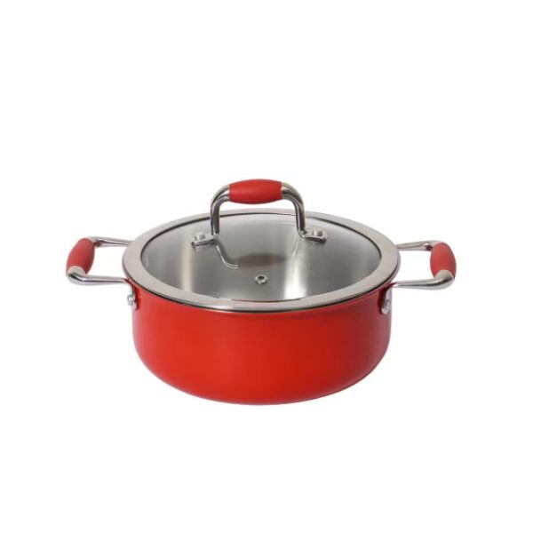 10-Piece Red Exterior Stainless Steel Interior Non-Stick Aluminum Cookware Set