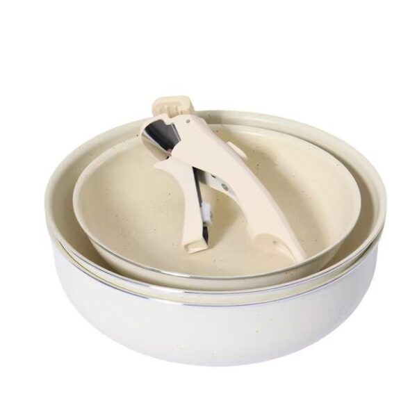 6-Piece Cream White Non-Stick Aluminum Cookware Set with Detachable Handle