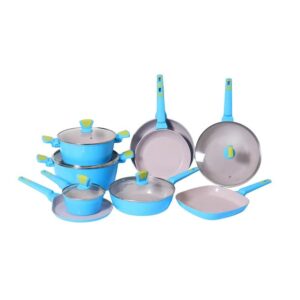 48eb812a087bbe6f42fa5f1eda4f29fd 14-Piece Blue & Lime Non-Stick Aluminum Cookware Set with Ceramic Interior