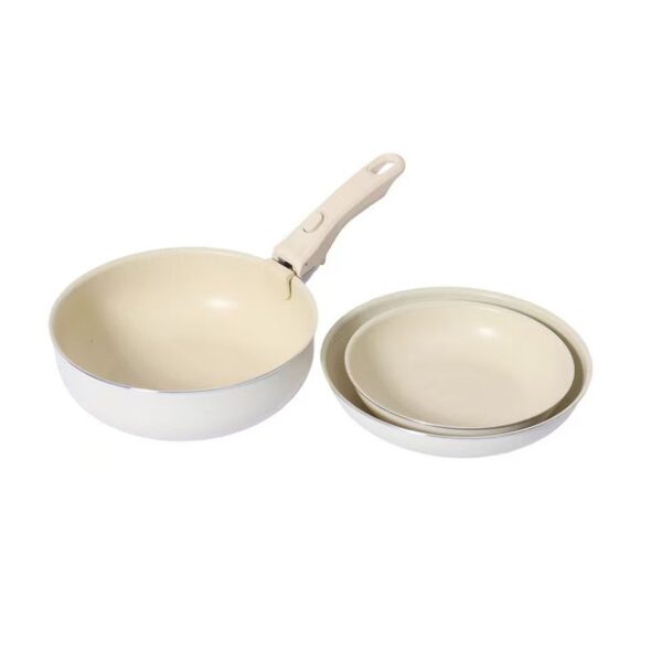 6-Piece Cream White Non-Stick Aluminum Cookware Set with Detachable Handle