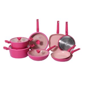 9ace566dcbecc1cd3149a7c7154c9d56 12-Piece Hot Pink Non-Stick Aluminum Cookware Set with Soft Pink Interior