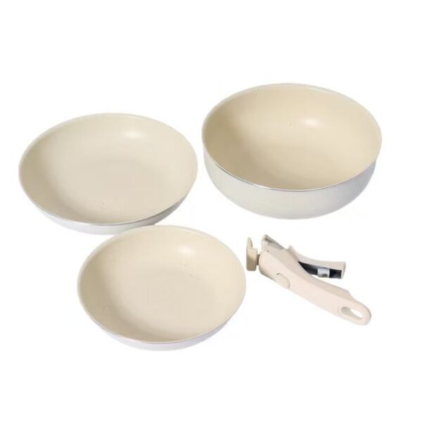 6-Piece Cream White Non-Stick Aluminum Cookware Set with Detachable Handle