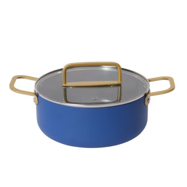 c8cd188f6acfea7e16325c67677f6a6d 11-Piece Navy Blue Non-Stick Aluminum Cookware Set with Gold Handles
