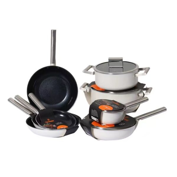 da90cdf9c17b669b6983328428e13a25 12-Piece White & Black Non-Stick Aluminum Cookware Set with Stainless Steel Handles