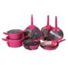 12-Piece Hot Pink Non-Stick Aluminum Cookware Set with Soft Pink Interior
