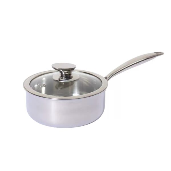 7 Pieces Tri-Ply Stainless Steel Cookware Set, Mirror Polished Non-Stick Pots & Pans with Glass Lids