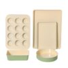 5 Pcs Carbon Steel Bakeware Set Green Exterior Cream Interior Nonstick Cake Molds & Baking Trays