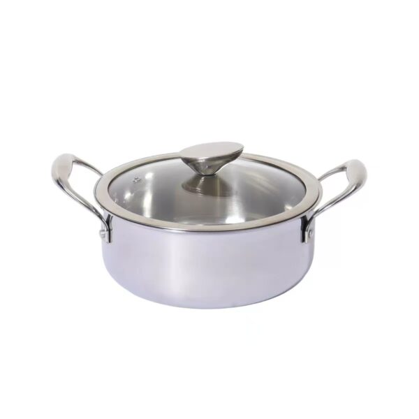 7 Pieces Tri-Ply Stainless Steel Cookware Set, Mirror Polished Non-Stick Pots & Pans with Glass Lids