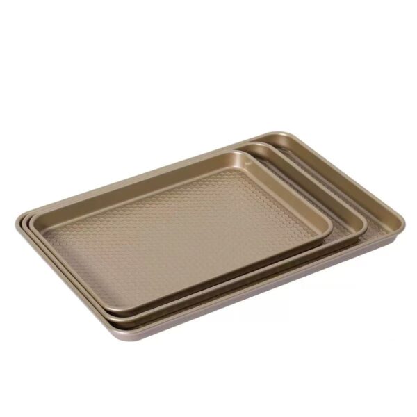 6812c383bfe1d0b406309c3f1f9afc7a 3-Piece Golden Nonstick Honeycomb Texture Baking Pan Set