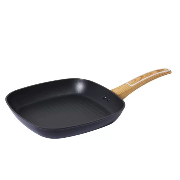 15 Pieces Non-Stick Aluminum Cookware Set, Black Pots & Pans with Wood Effect Heat Resistant Handles for All Stoves