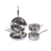 7 Pieces Tri-Ply Stainless Steel Cookware Set, Mirror Polished Non-Stick Pots & Pans with Glass Lids