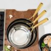 7 Piece Tri-Ply Stainless Steel Cookware Set, Mirror Polished Gold Ergonomic Handles, Induction Compatible Pots and Pans for All Stovetops