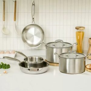 7-Piece Stainless Steel Cookware Set, Multi Size Pots & Pans for Home Cooking, Induction Compatible Kitchen Cookware Set