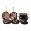 15 Pieces Non-Stick Aluminum Cookware Set, Black Pots & Pans with Wood Effect Heat Resistant Handles for All Stoves